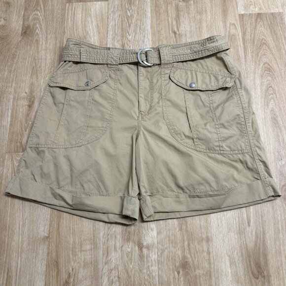 LAUREN RALPH LAUREN CARGO SHORTS BELT CUFFED COTTON OUTDOOR HIKING WOMENS 12 TAN - Picture 1 of 7